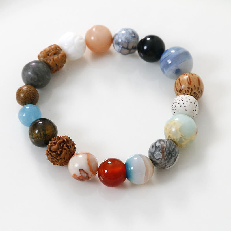 Buddha Stones Armband aus natürlichem Bodhi-Samenkristallstein und Achat, hält böse Geister fern