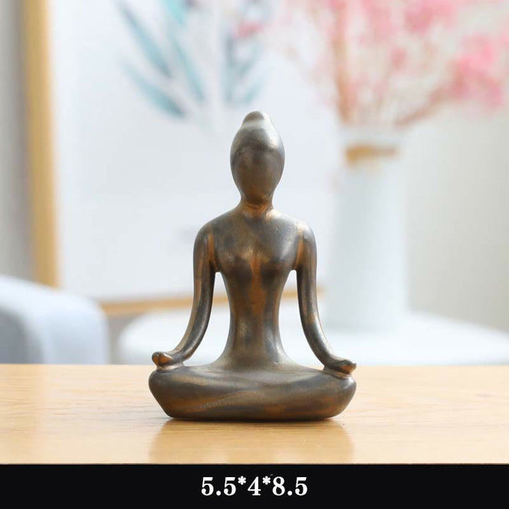 Abstrakte Yoga-Meditationsübung, Keramik, spirituelle Figur, Skulptur, Dekoration