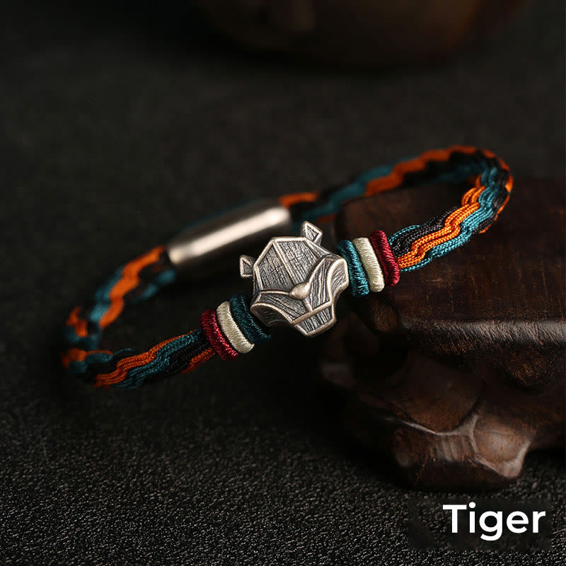 Handgefertigtes Armband aus 999er-Sterlingsilber mit Buddha Stonesn, Jahr des Drachen, chinesischer Sternzeichen-Schutz, buntes Reinkarnationsknoten-Seil-Armband