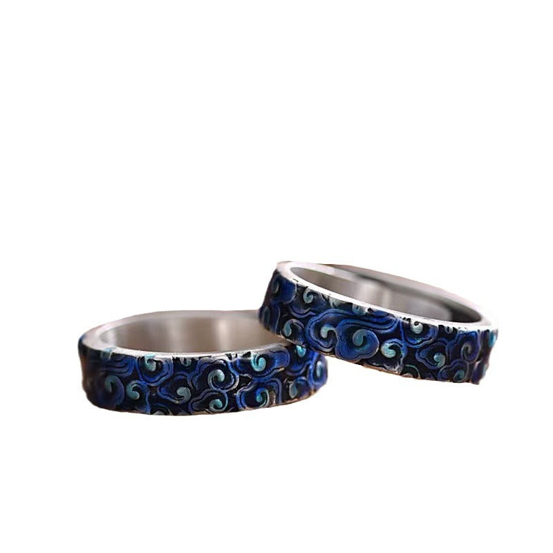 Verstellbarer Ring aus Kupfer mit Buddha Stonesn, blaues, verheißungsvolles Wolken-Design, Heilung