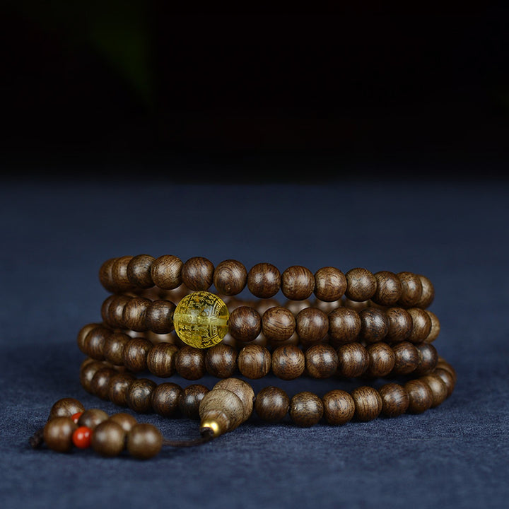 Buddha Stones, 108 Mala-Perlen, 999 Gold, Brunei-Adlerholz, Herz-Sutra, Bernstein, roter Achat, Kraft-Meditationsarmband