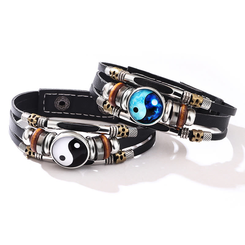 Buddha Stones Yin Yang Leder-Balance-Armband