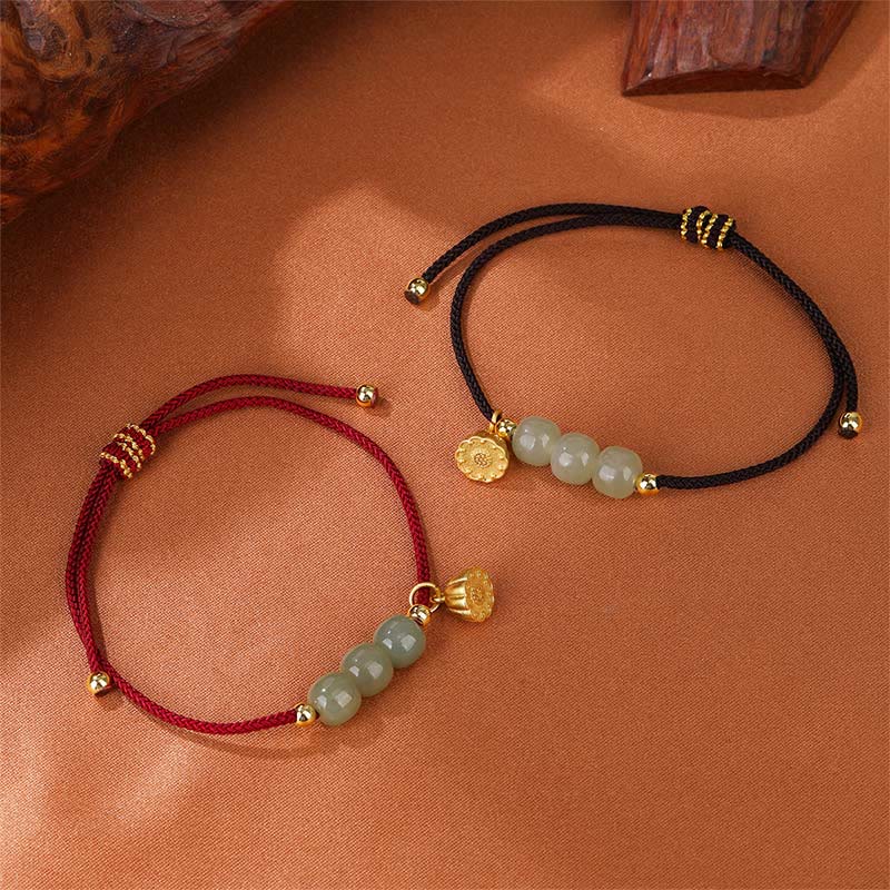 Buddha Stones Handgefertigtes Hetian-Jade-Perlen-Lotus-Pod-Wohlstands-Glück-geflochtenes Armband