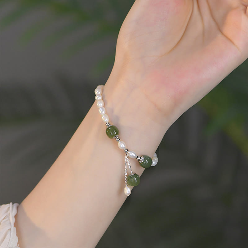 Buddha Stones 925 Sterling Silber Naturperle Hetian Jade Heilarmband