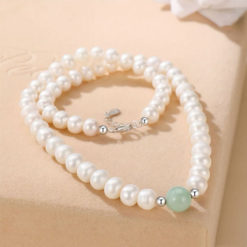 Buddha Stones 925 Sterling Silber natürliche Perle Jade Heilung Halskette Armband Ohrringe mit Geschenkbox
