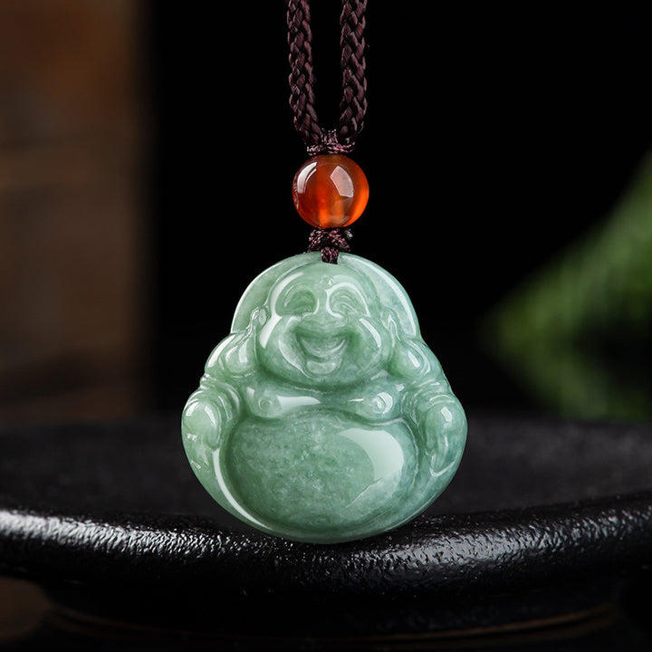 Buddha Stones Lachender Buddha Cyan Jade Success Halskette String Anhänger