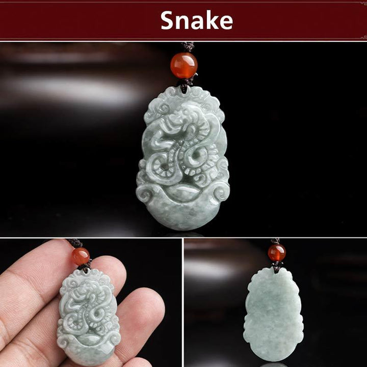 Buddha Stones, natürliche Jade, 12 chinesische Sternzeichen, Erfolgs-Anhänger-Halskette