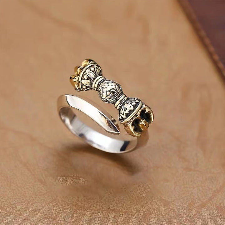 Verstellbarer Ring mit Buddha Stonesn, tibetischem Dorje Vajra, graviertem Design, Kupfer, Glück, Reichtum