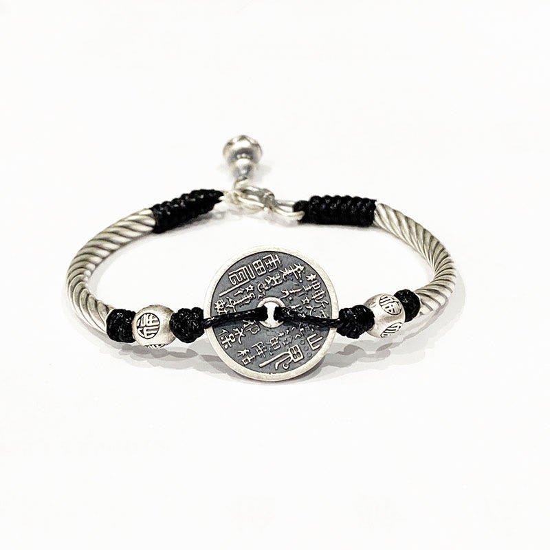 Buddha Stones 999 Sterling Silber Berggeister geben Geld aus, Bagua-Muster, Harmonie-Armband