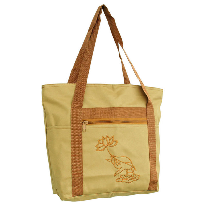 Spiritual Mind Practice Lotus Stickmuster Canvas Schultertasche Tragetasche