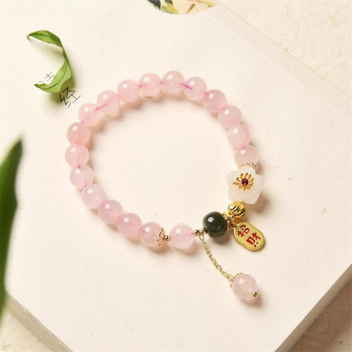 Armband mit Buddha Stonesn, natürlicher rosafarbener Kristall-Jade-Blume, warmes Liebesarmband