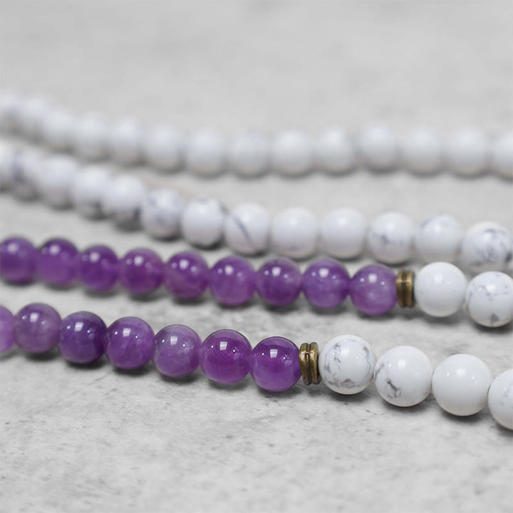 108 Mala-Perlen, Amethyst, Weiß, Türkis, OM-Heilmeditation, Energiearmband