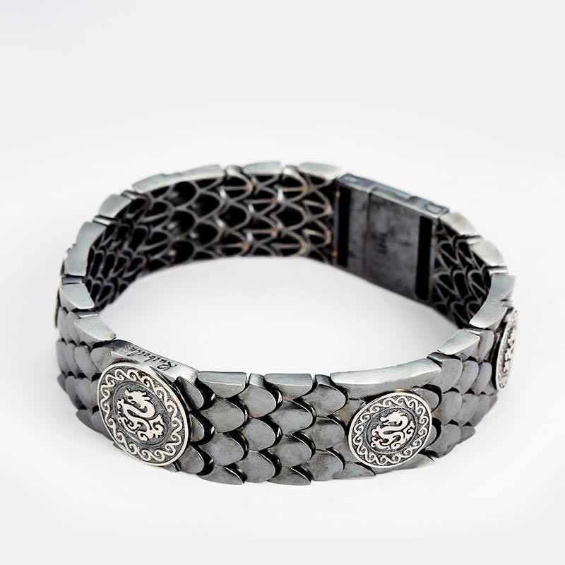 Buddha Stones 925 Sterling Silber Drachenschuppen Glück Erfolg Armband Armreif