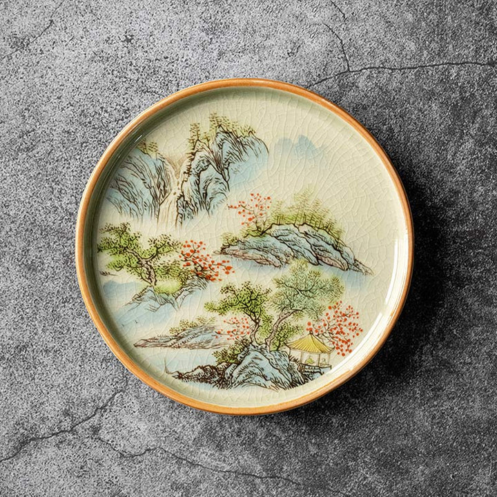 Buddha Stones Kiefer Berg Wald Landschaft Keramik Gaiwan Sancai Teetasse Kung Fu Teetasse und Untertasse mit Deckel