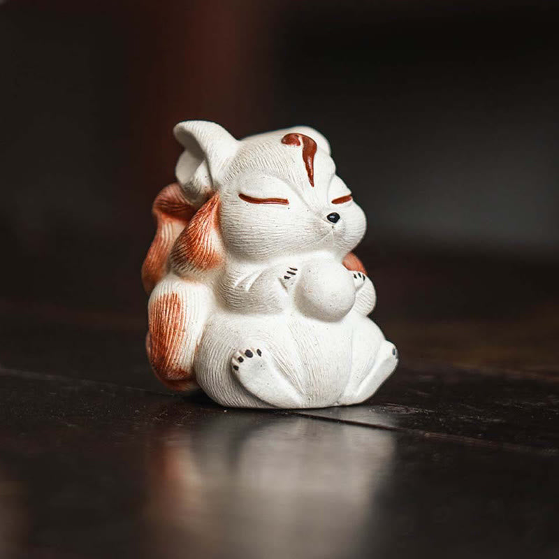 Buddha Stones Mini Neunschwänziger Fuchs Lila Ton Glück Schreibtischdekoration