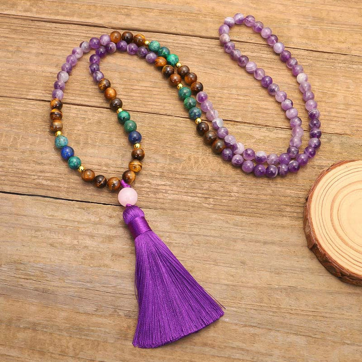 Buddha Stones Tibetischer Amethyst Purify Armband Mala Set