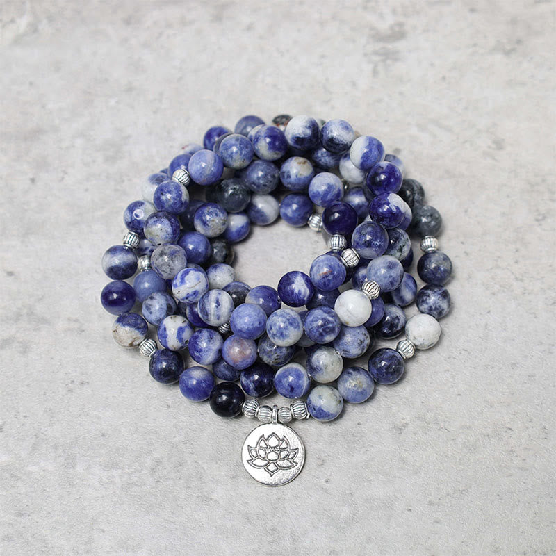 Buddha Stones natürliches blaues Aventurin-Lotus-Friedens-Halsketten-Armband