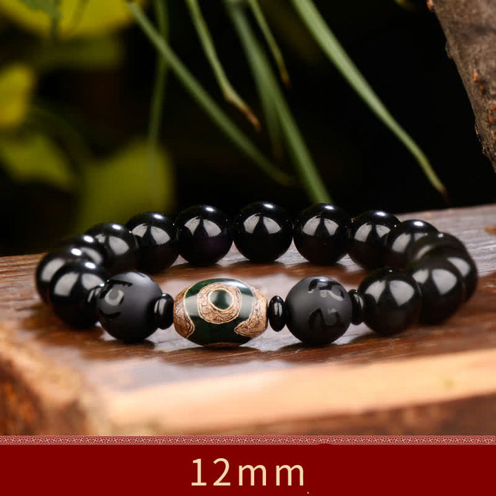 108 Perlen, schwarzer Obsidian, Dzi-Perle, Tigerauge-Achat, heilendes Mala-Armband