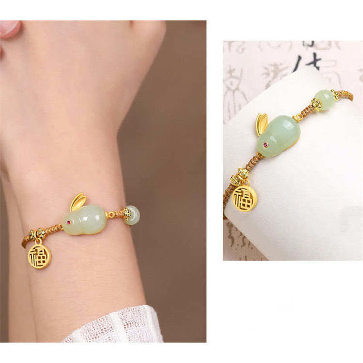 Buddha Stones Jahr des Kaninchens Hetian Jade Glück Segen Reichtum Armband