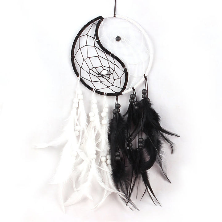 Yin Yang Traumfänger, rundes Netz mit Federn, Balance-Dekoration