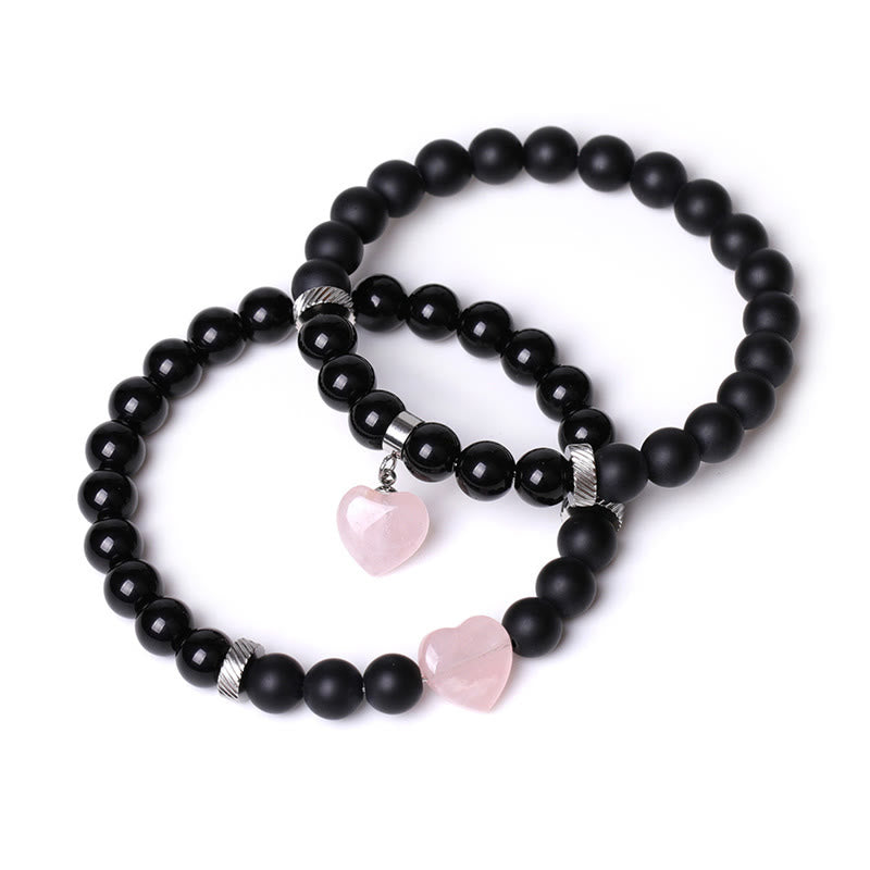 Buddha Stones 2-teiliges schwarzes Onyx-Kristall-Stein-Liebes-Herz-Schutz-Unterstützungs-Paar-Armband