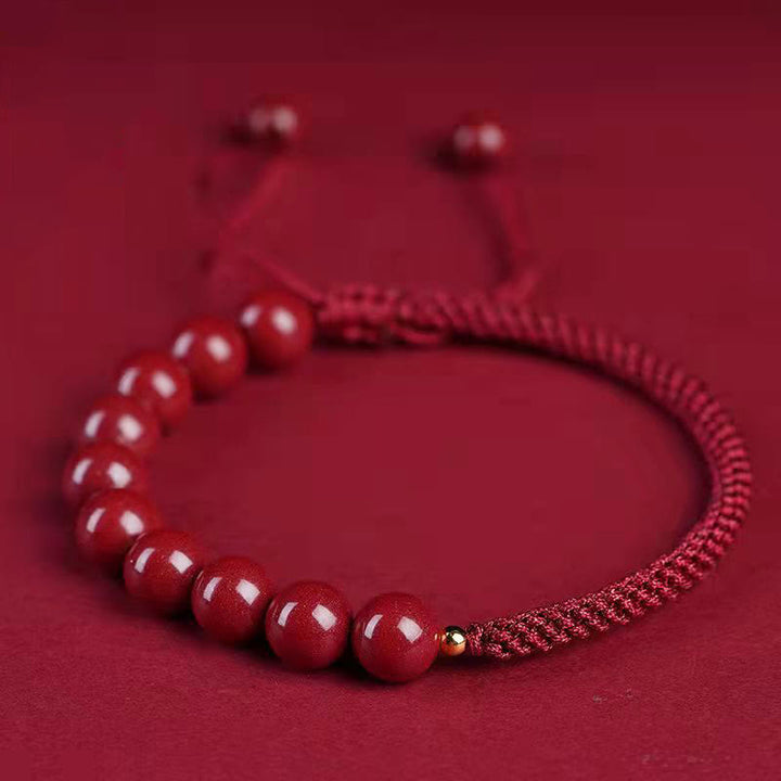 Buddha Stones Natural Cinnabar King Kong Knot Blessing String Armband