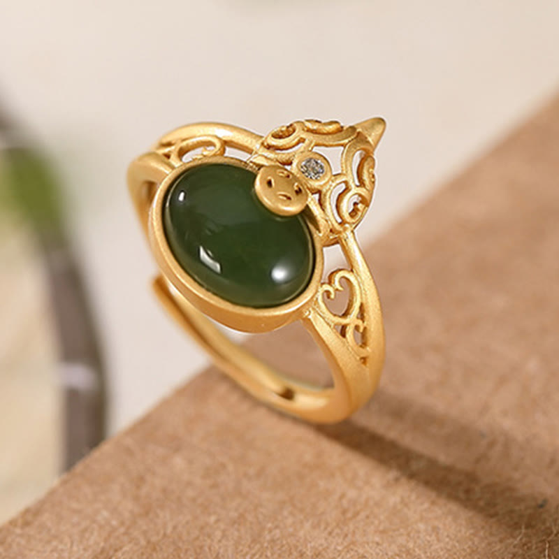 Verstellbarer Ring mit Buddha Stonesn, Kürbis, Cyan, Jade, Kupfer, Münze, Erfolg, Glück