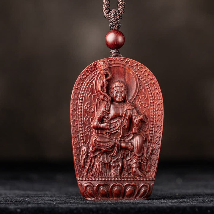 Chinesischer Sternzeichen-Natal-Buddha, kleines Blatt, rotes Sandelholz, Lotus-Schutz-Halsketten-Anhänger