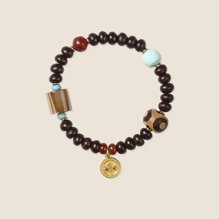 Buddha Stones, natürliches Tibet-Lila-Bodhi-Samen-Dzi-Perlen-Armband, Gott des Reichtums, Weisheit