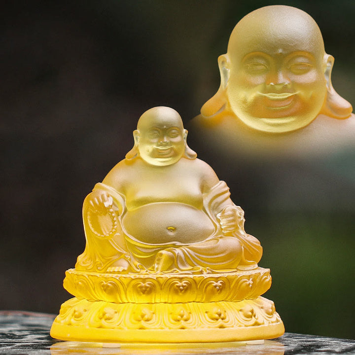 Buddha Stones, handgefertigte lachende Buddha-Figur, Liuli-Kristallkunststück, Reichtumsstatue, Heimdekoration