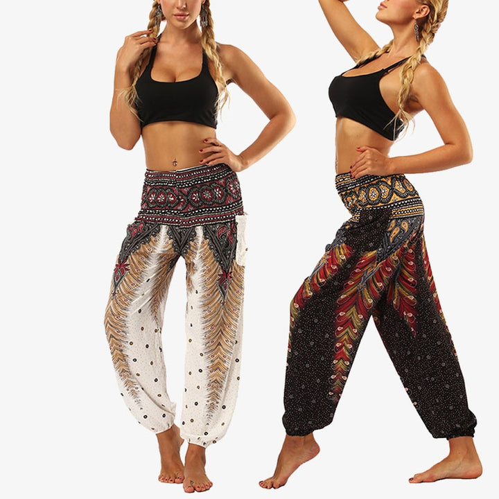 Buddha Stones Hippie-Hose, Baggy-Boho-Lounge-Hose mit hoher Taille und Taschen, Damen-Yogahose