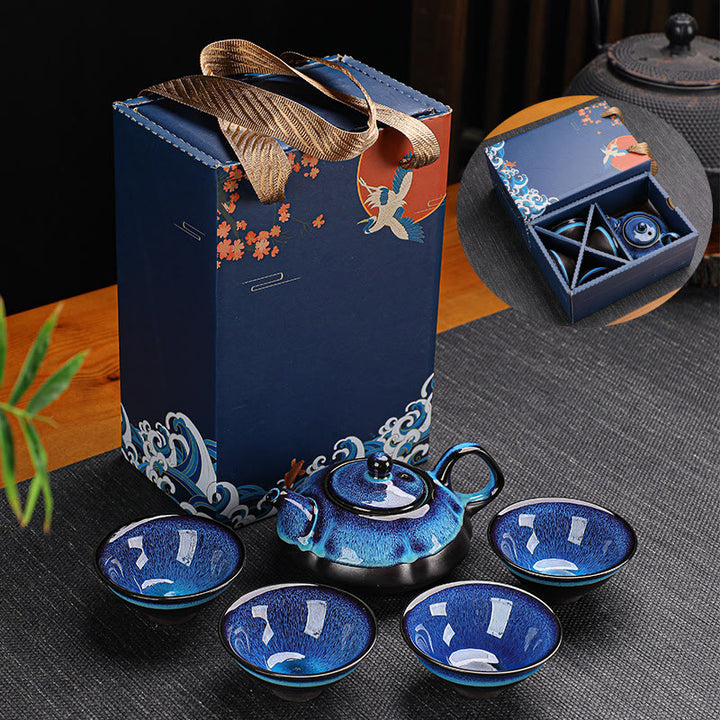 Buddha Stones Vintage Farbverlauf Blau Chinesische Gongfu Teetasse Set Keramik Teekanne Box