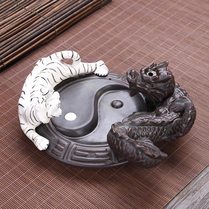 Tiger-Drachen-Rückfluss-Rauchbrunnen, Keramik, Yin-Yang-Segen-Räuchergefäß, Dekoration