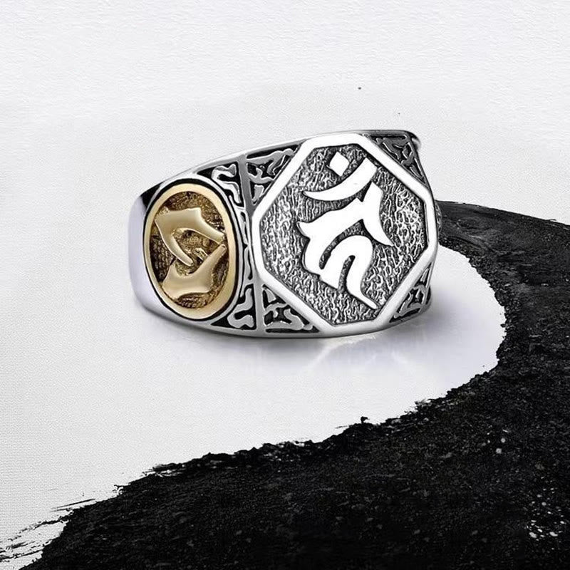 Verstellbarer Ring aus 925er-Sterlingsilber mit Buddha Stonesn, Sanskrit-Design, geschnitzter Schutz