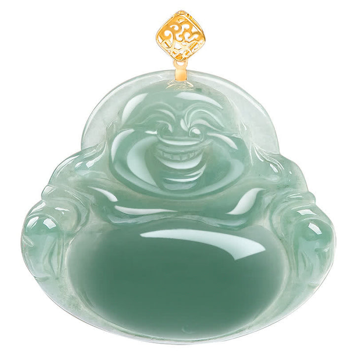 Lachender Buddha Halskette Anhänger aus natürlicher Jade, Wohlstand, Fülle