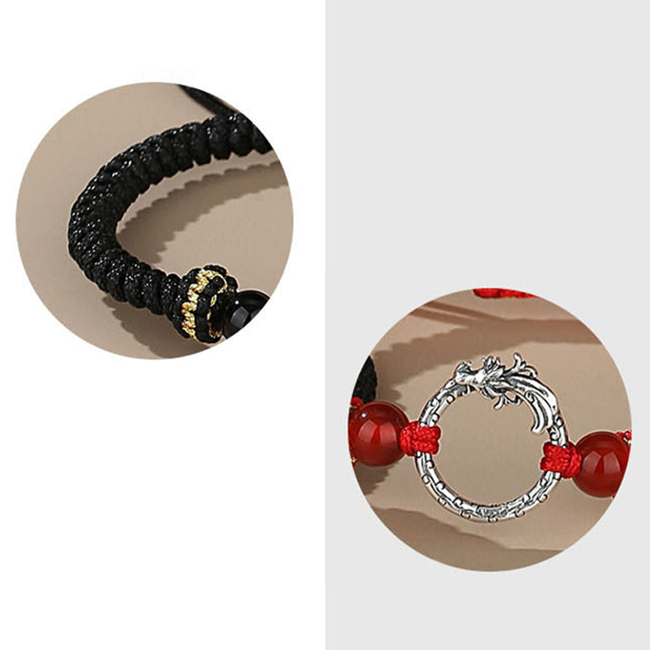 Buddha Stones Handgefertigtes Armband aus 925er-Sterlingsilber, Jahr des Drachen, Phönix, Friedensschnalle, Glückspaar