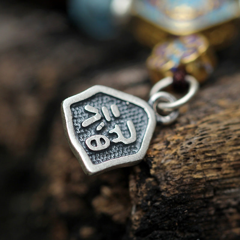 Buddha Stones, 925er-Sterlingsilber, indisches kleines Blatt, rotes Sandelholz, Aquamarin, voller Goldstern, chinesisches Knoten-Segen-Armband