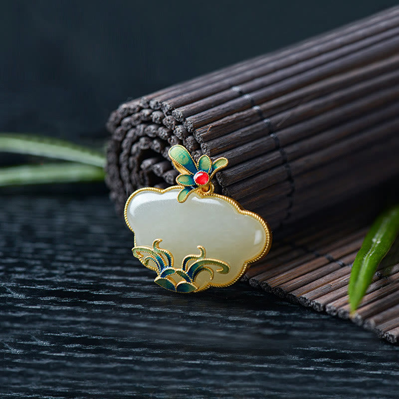 Buddha Stones Chinese Lock Charm Jade Magnolia Flower Fülle Halskette Anhänger