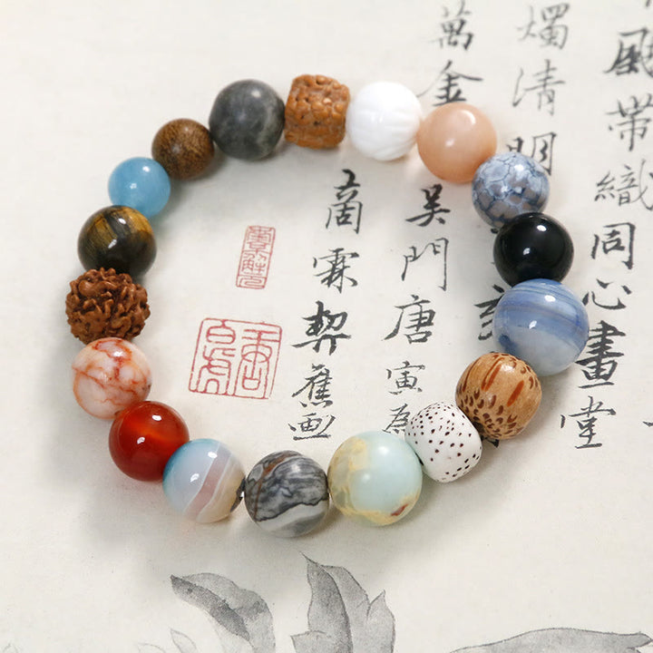 Buddha Stones Armband aus natürlichem Bodhi-Samenkristallstein und Achat, hält böse Geister fern