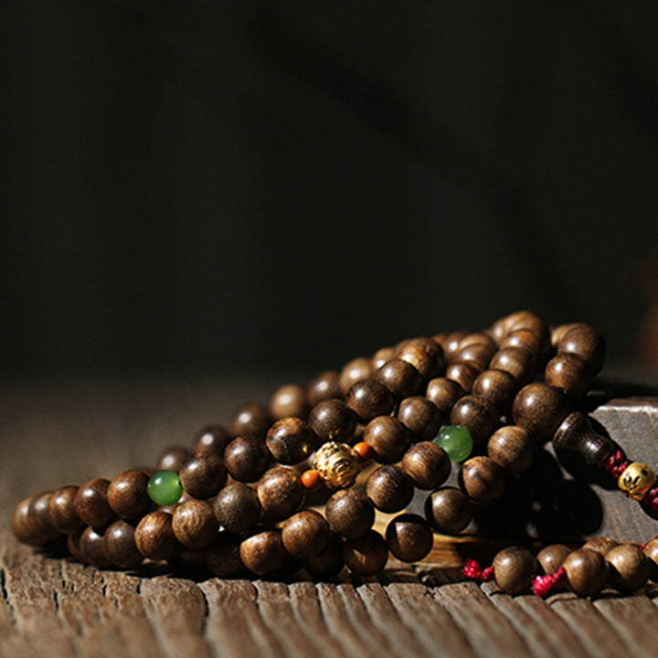 Buddha Stones 999 Gold 108 Mala Perlen Kalimantan Agarwood Cyan Jade Six True Words Strength Armband