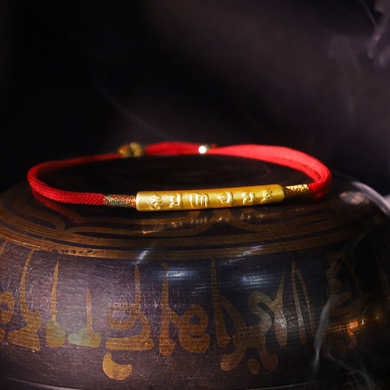 Buddha Stones, tibetisch-buddhistisches handgefertigtes Mani-Mantra-Glücksarmband mit roter Schnur