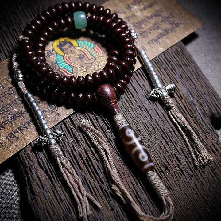 Buddha Stones Natural Tibet 108 Mala Perlen Lila Bodhi Samen Dreiäugige Dzi Perle Kupfer Dorje Harmonie Armband