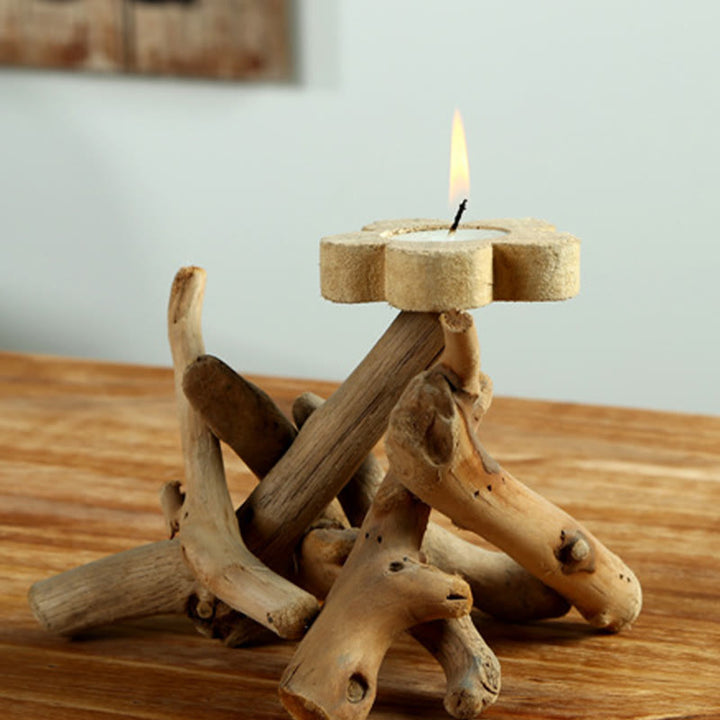 Buddha Stones Blumenmuster Holz Kerzenständer Home Kerzenhalter Dekoration