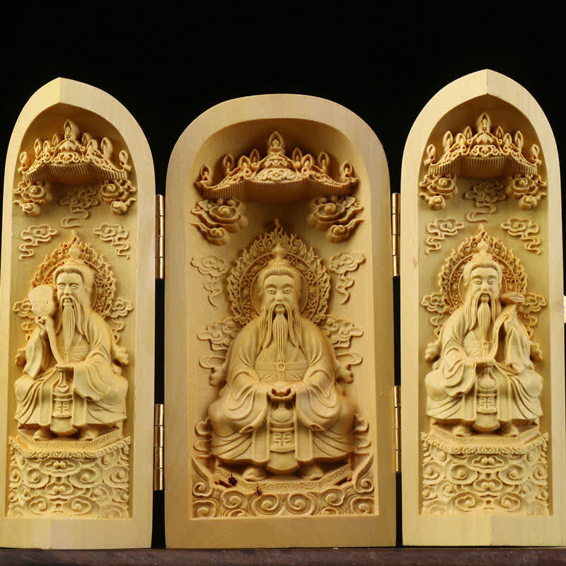 Handgeschnitzter tragbarer Buddha-Buchsbaum-Serenity-Home-Deko-Altar