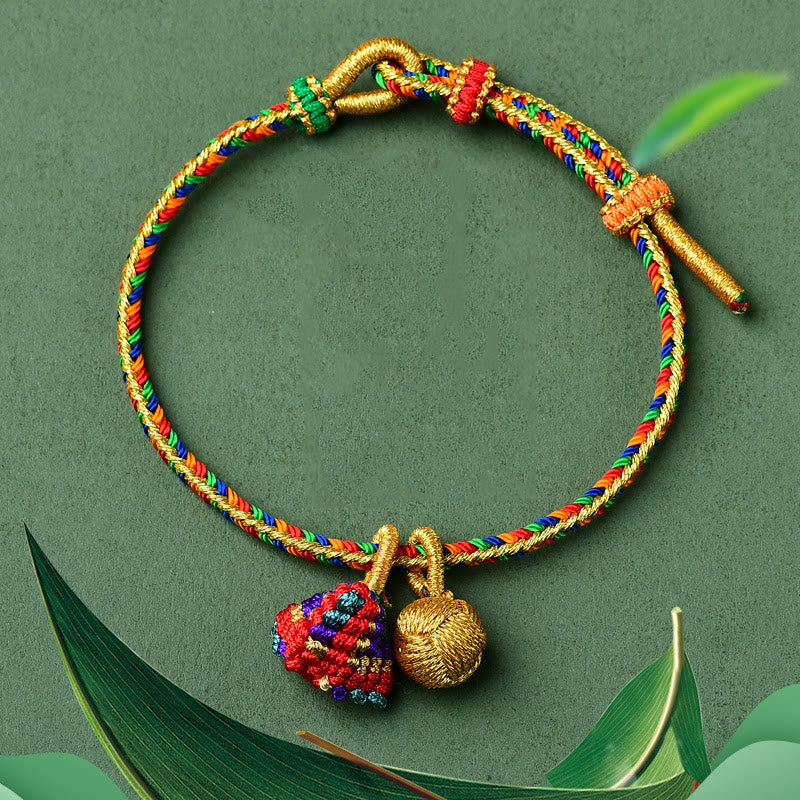 Buddha Stones, buntes Seil, Glück, handgefertigtes Zongzi-Charm-Armband mit goldener Kugel