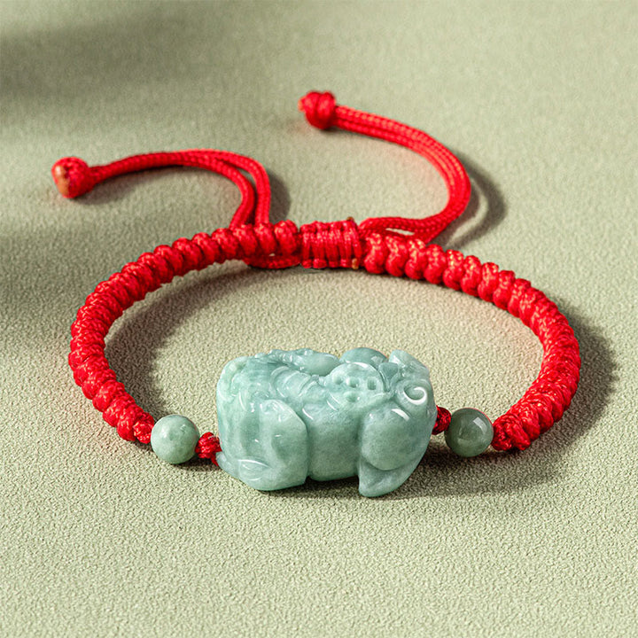 Buddha Stones Handgefertigtes natürliches Jade-PiXiu-Schutz-King-Kong-Knoten-Armband mit geflochtener Schnur