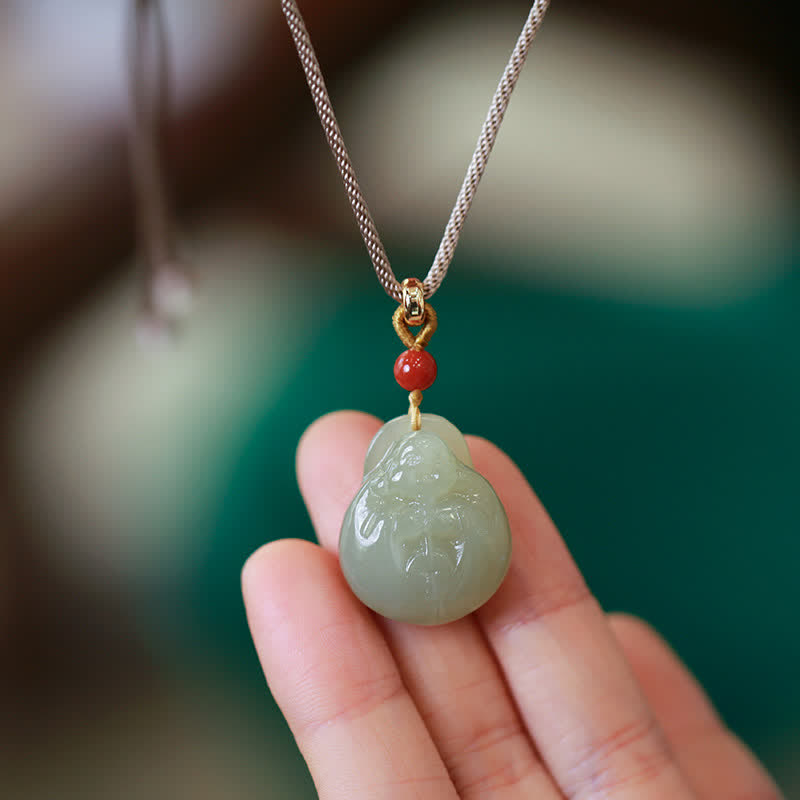 Lachender Buddha Hetian Jade Reichtum Wohlstand String Halskette Anhänger