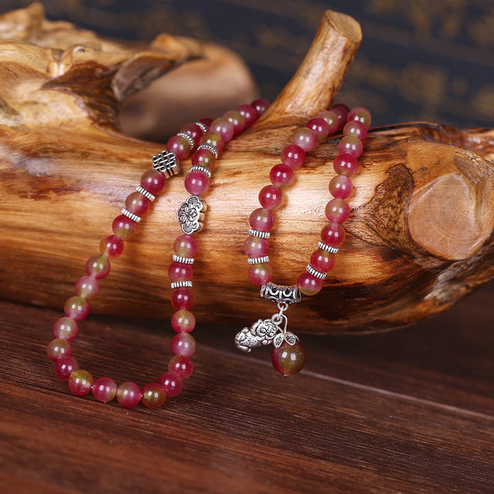 Buddha Stones Natürlicher Wassermelonen-Turmalin PiXiu Elephant Positive Triple Wrap Armband