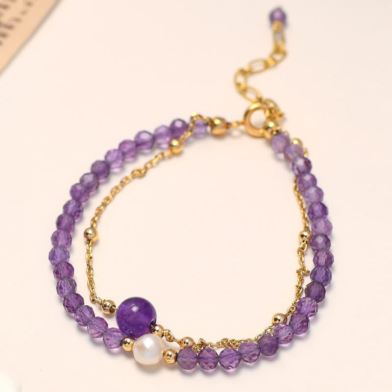 Buddha Stones 14 Karat vergoldetes Amethyst-Kristall-Heilungs-Doppelschicht-Kettenarmband