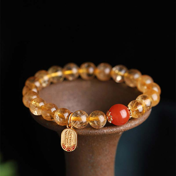 Glücksbringer-Armband mit Buddha Stonesn, Citrin und rotem Achat